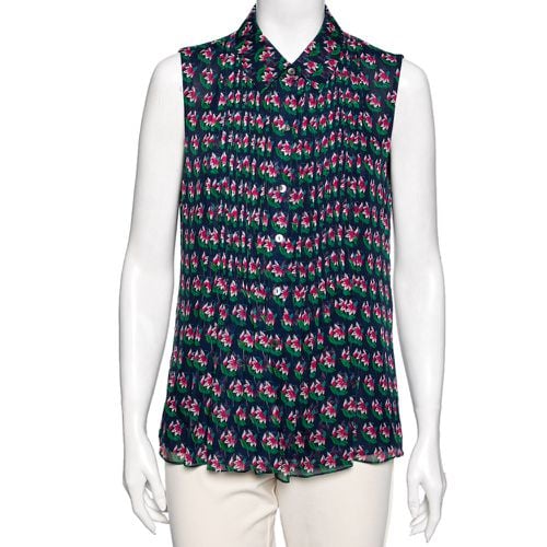 Diane von Furstenberg Blue Floral Printed Pleated Front Sleeveless Top L - Diane Von Furstenberg - Modalova