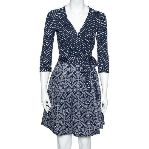 Diane von Furstenberg Blue & White Printed Cotton Jewel Wrap Dress S - Diane Von Furstenberg - Modalova