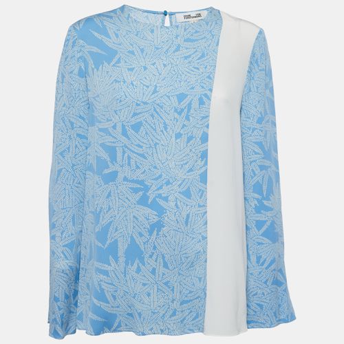 Diane Von Furstenberg Blue Printed Silk Contrast Top M - Diane Von Furstenberg - Modalova