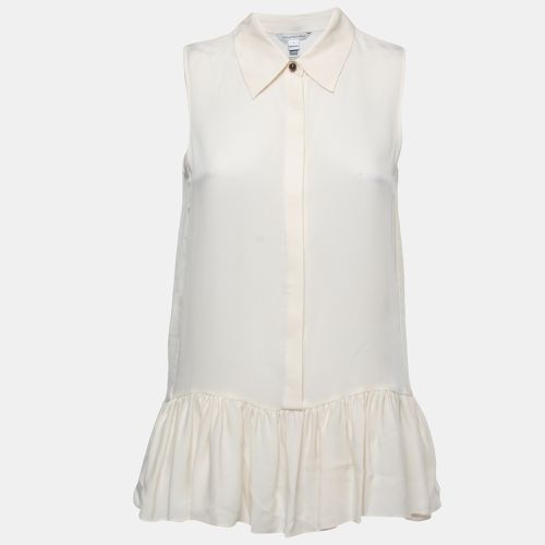 Diane Von Furstenberg Cream Silk Sleeveless Ruffled Hem Top S - Diane Von Furstenberg - Modalova