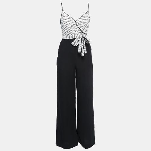 Diane Von Furstenberg Black/White Logo Print Crepe & Silk Wide Leg Back Tie Detail Strappy Jumpsuit XXS - Diane Von Furstenberg - Modalova