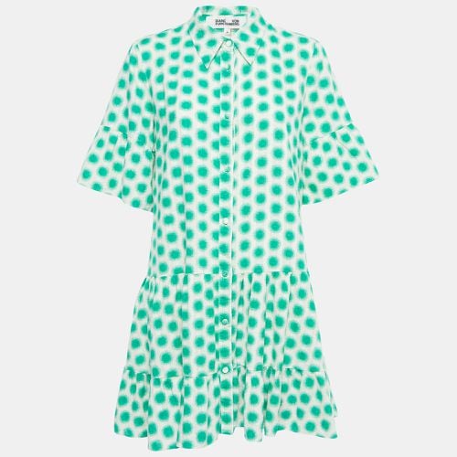 Diane Von Furstenberg Cream/Green Print Cotton Button Front Mini Dress M - Diane Von Furstenberg - Modalova