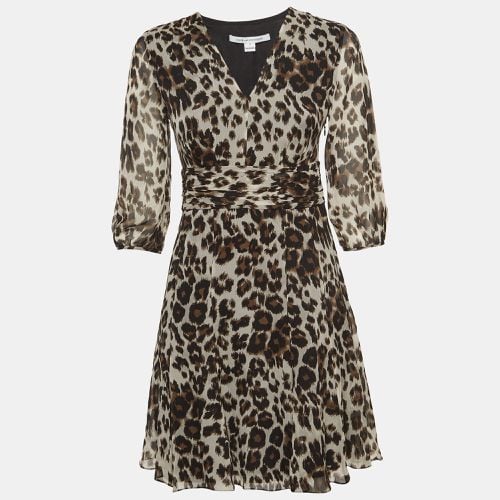 Diane Von Furstenberg Brown Leopard Print Silk Flared Mini Dress S - Diane Von Furstenberg - Modalova