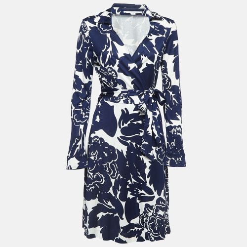 Diane Von Furstenberg Navy Blue Floral Printed Jersey Midi Wrap Dress L - Diane Von Furstenberg - Modalova