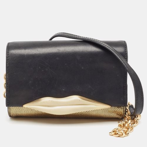 Diane Von Furstenberg Black/Gold Lizard Embossed and Leather Carolina Lips Clutch Bag - Diane Von Furstenberg - Modalova