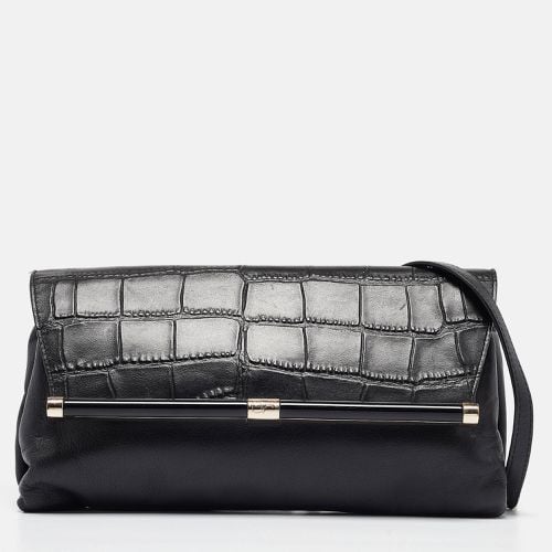 Diane Von Furstenberg Black Croc Embossed and Leather Flap 440 Shoulder Bag - Diane Von Furstenberg - Modalova