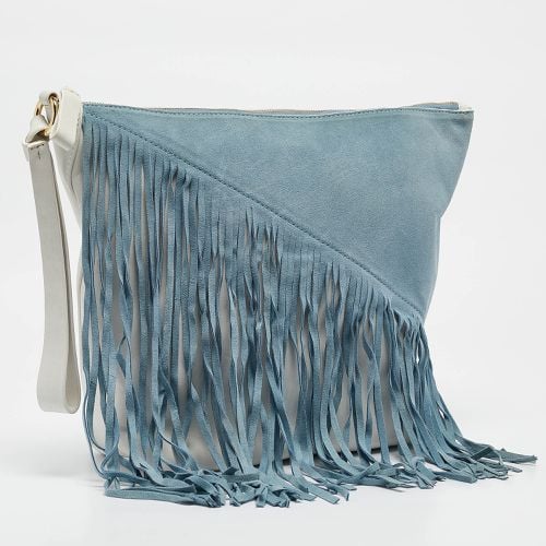 Diane Von Furstenberg Slate Blue/Ivory Leather and Suede Fringe Wristlet Bag - Diane Von Furstenberg - Modalova