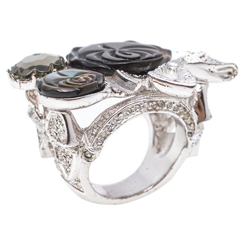 Dior Silver Tone Crystal Bow Detail Cocktail Ring Size 54 - Dior - Modalova