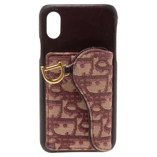 Dior Burgundy Oblique Jacquard Canvas and Leather iPhone X Case - Dior - Modalova