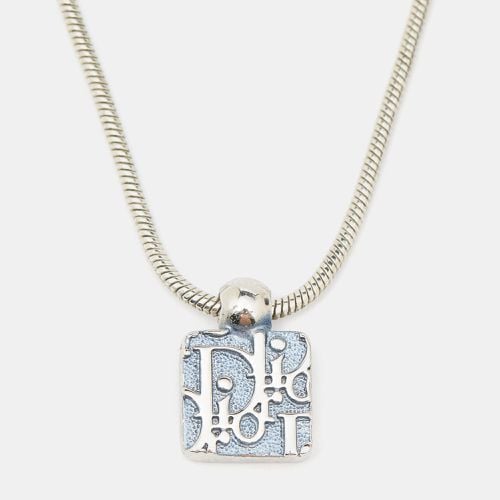 Dior Silver Tone Blue Oblique Trotter Pendant Necklace - Dior - Modalova