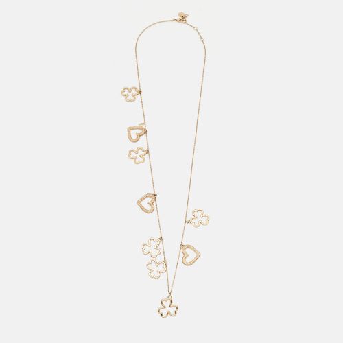 Dior Crystal Heart Clover Charms Gold ToneChain Necklace - Dior - Modalova