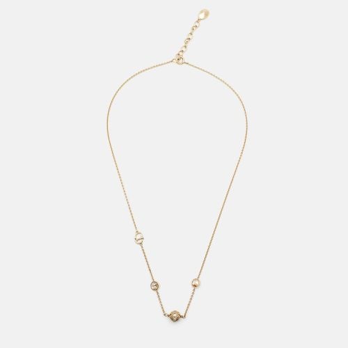 Dior Gold Tone Secret Cannage Faux Pearl Crystal Station Necklace - Dior - Modalova