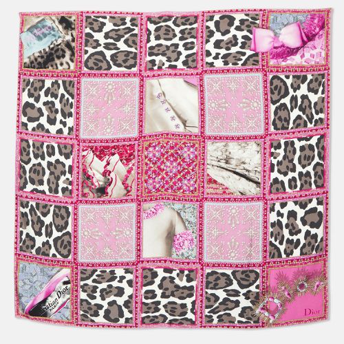 Dior Pink Jewel & Animal Grid Print Silk Scarf - Dior - Modalova