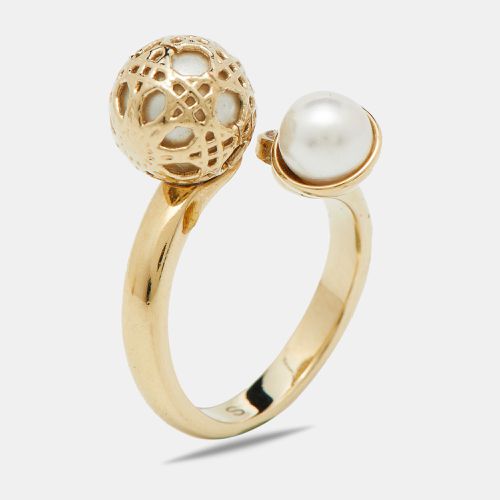 Dior Secret Cannage Faux Pearl Crystal Gold Tone Open Ring Size 49 - Dior - Modalova