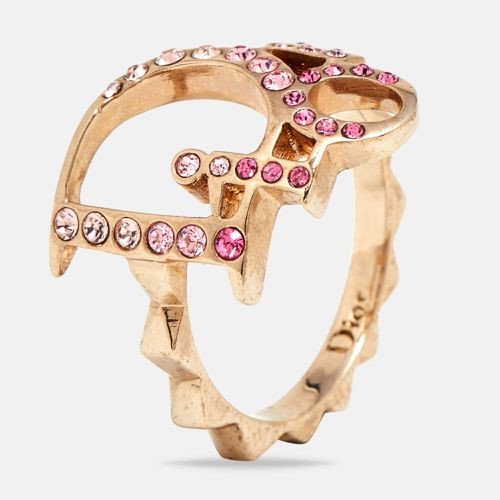 Dior Oblique Logo Crystal Studded Gold Tone Ring Size EU 54 - Dior - Modalova