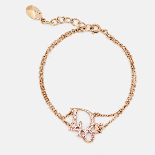 Dior Oblique Charm Crystal Studded Gold Tone Double Chain Bracelet - Dior - Modalova