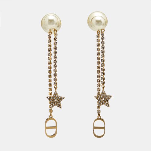 Dior Tribales Crystals Faux Pearl Gold Tone Earrings - Dior - Modalova