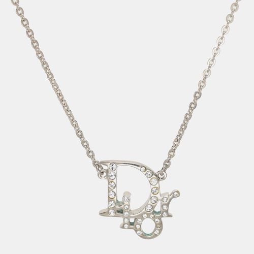 Dior Silver Tone Crystal Accented Logo Pendant Necklace - Dior - Modalova