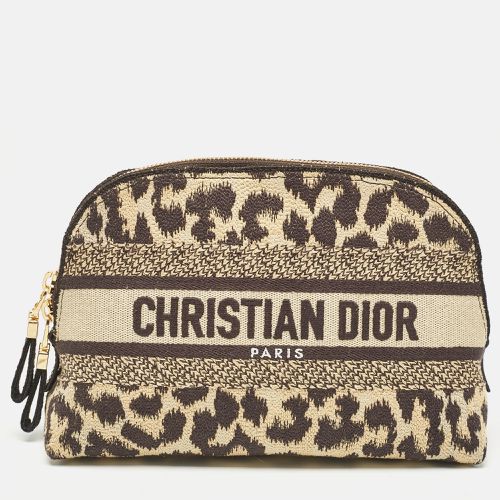 Dior Beige/Black Leopard Print Canvas Cosmetic Pouch - Dior - Modalova