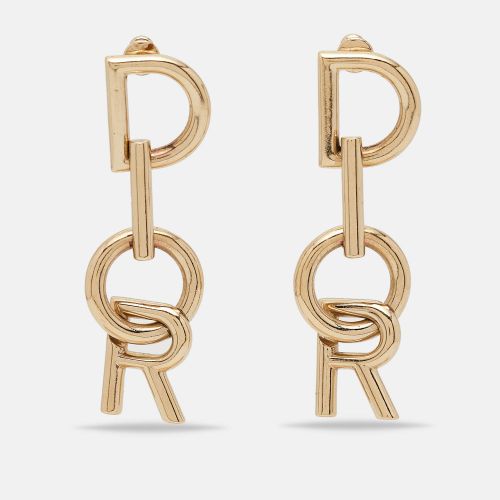 Dior Vertical Logo Gold Tone Drop Earrings - Dior - Modalova