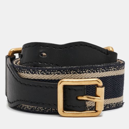 Embroidered Canvas and Black Leather Buckle Belt 80CM - Dior - Modalova