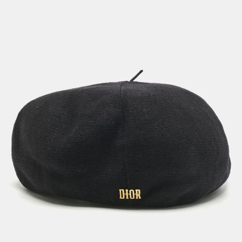 Christian Dior Black Logo Detail Linen Beret Cap One Size - Dior - Modalova
