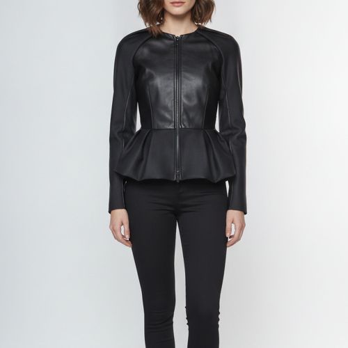 Christian Leather and Wool Blend Peplum Jacket S - Dior - Modalova