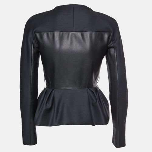 Christian Leather and Wool Blend Peplum Jacket S - Dior - Modalova