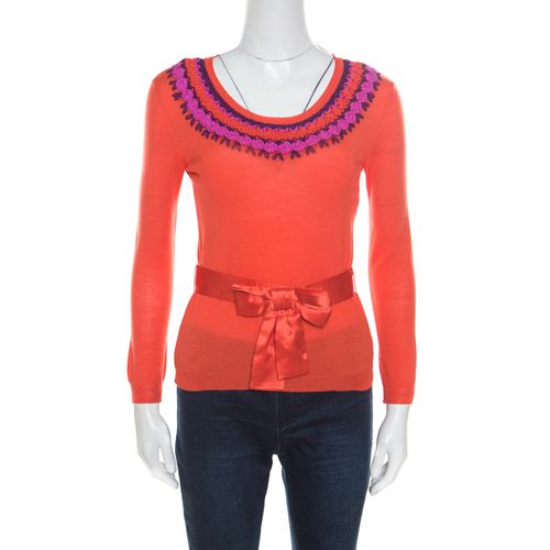 Dior Orange Wool and Silk Crochet Neck Detail Belted Sweater M - Dior - Modalova