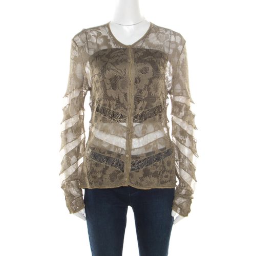 Dior Boutique Lace Olive Green Perforated Knit Lace Insert Buttoned Cardigan L - Dior - Modalova