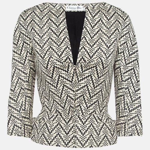 Christian Dior Cream/Black Pixel Pattern Cotton Blend Flared Jacket S - Dior - Modalova