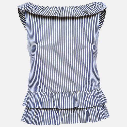 Dior White/Blue Stripe Patterned Cotton & Silk Blend Ruffled Top S - Dior - Modalova