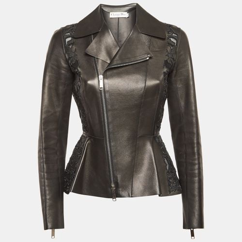 Christian Dior Black Embroidered Leather Cut-Out Jacket S - Dior - Modalova