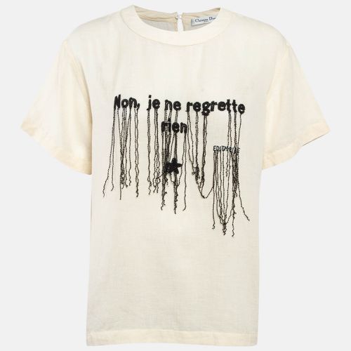 Christian Dior Cream 'Non Je Ne Regrette Rien' Embroidered Cotton T-Shirt M - Dior - Modalova