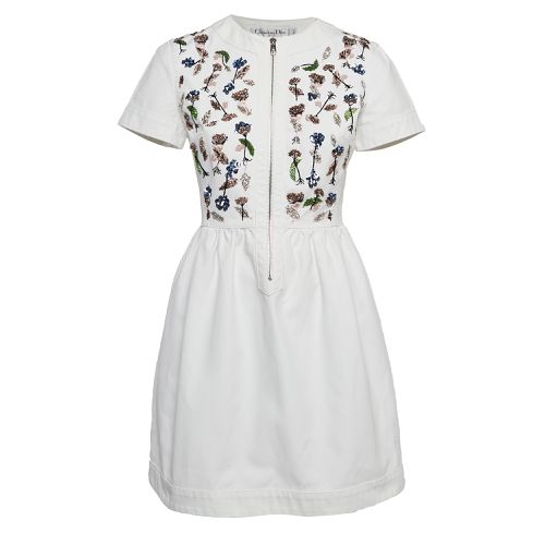 Christian Dior White Floral Beaded Cotton Mini Dress M - Dior - Modalova