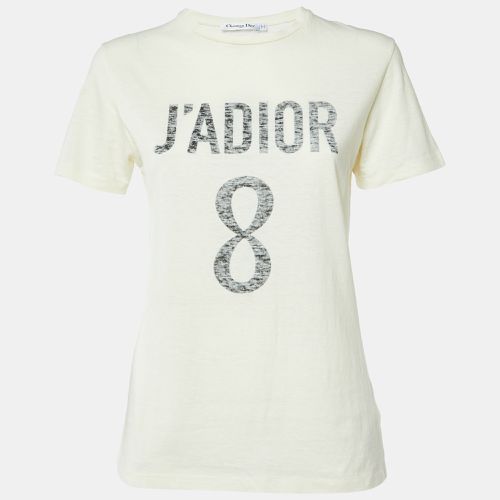 Dior Cream J'Adior 8 Print Cotton & Linen Crew Neck T-Shirt XS - Dior - Modalova