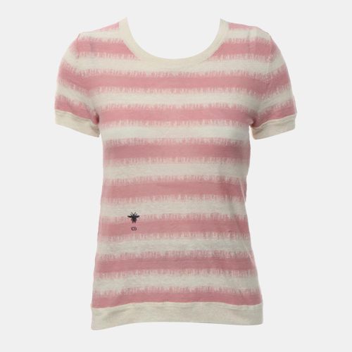 Dior Pink, Cream Linen, Cashmere, Silk, Polyamide Knitted Bee Embroidered T-Shirt IT 38 - Dior - Modalova