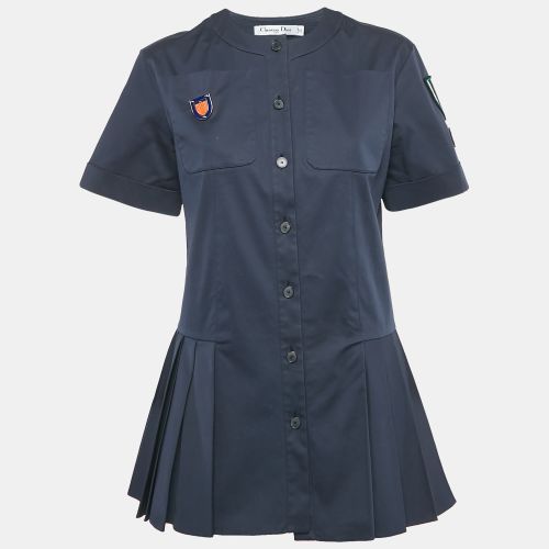 Christian Dior Navy Blue Applique Detail Pleated Mini Dress M - Dior - Modalova