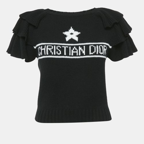 Christian Dior Black Logo Intarsia Knit Ruffed Sleeve Top M - Dior - Modalova