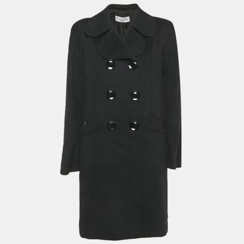 Christian Dior Black Wool Blend Double Breasted Mid Length Coat L - Dior - Modalova