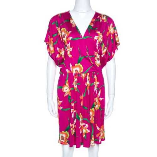 Dior Fuschia Floral Printed Silk Mini Dress L - Dior - Modalova