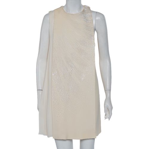 Christian Dior Cream Wool & Silk Sequin Embellished Cape Detail Shift Dress M - Dior - Modalova