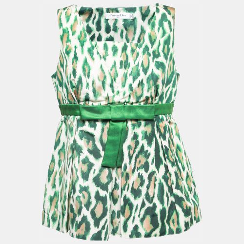 Christian Dior Green Animal Print Silk Bow Detail Top M - Dior - Modalova