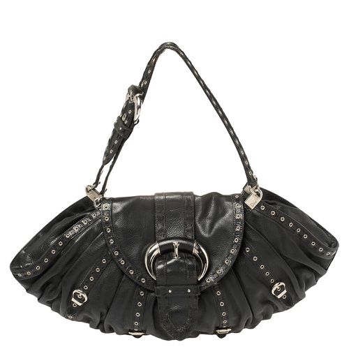 Dior Black Leather and Lizard Grommet Buckle Flap Hobo - Dior - Modalova