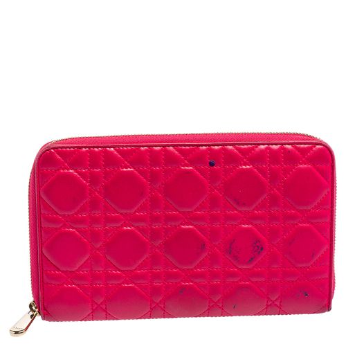 Dior Pink Cannage Leather Zip Around Organizer Wallet - Dior - Modalova