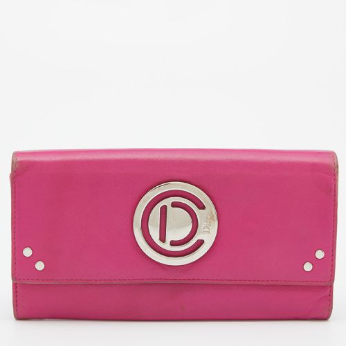 Dior Pink Leather Round Logo Flap Continental Wallet - Dior - Modalova