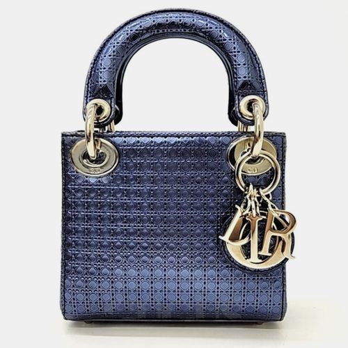 Christian Dior Blue Metallic Leather Micro Cannage Mini Lady Dior Bag - Dior - Modalova