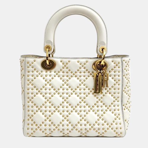 Christian Dior Ivory Leather Studded Cannage Medium Lady Dioe Top Handle Bag - Dior - Modalova