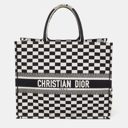 Dior Black/White Checkered Embroidered Canvas Large Book Tote - Dior - Modalova