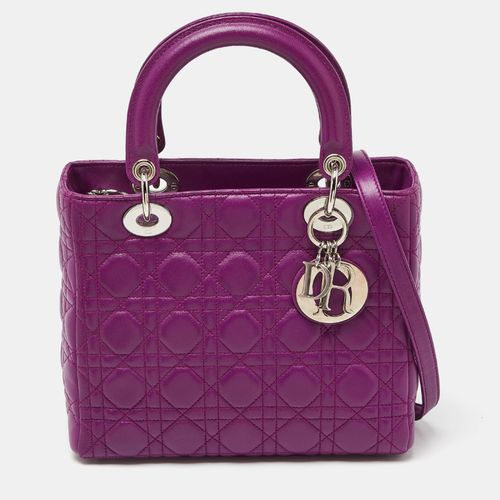 Dior Purple Cannage Leather Medium Lady Dior Tote - Dior - Modalova